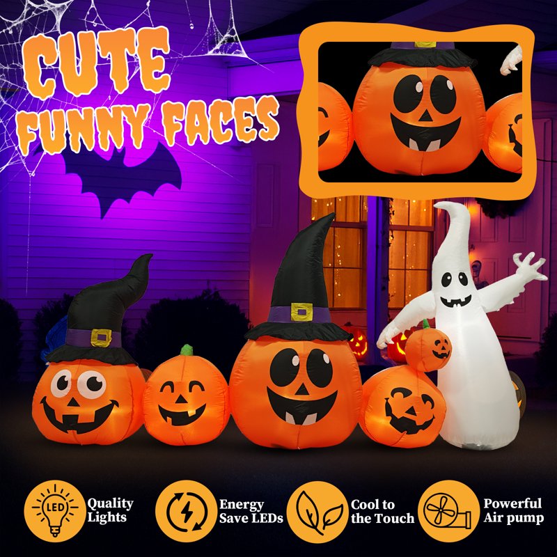8 FT Halloween Inflatable Pumpkins with Built-in LED Lights - Yard Decor