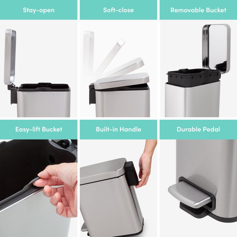 Stainless Steel Slim Step-On Trash Can Twin Pack - 1.3 Gallon