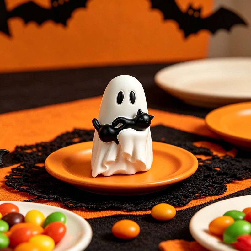 Halloween Ghost Hugging Black Cat Resin Figurine - Mini Desktop Ornament - Variation 13#Halloween