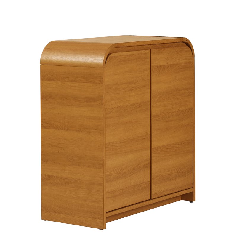 Warm Honey Curved Accent Cabinet with 2 Doors & 3 Shelves