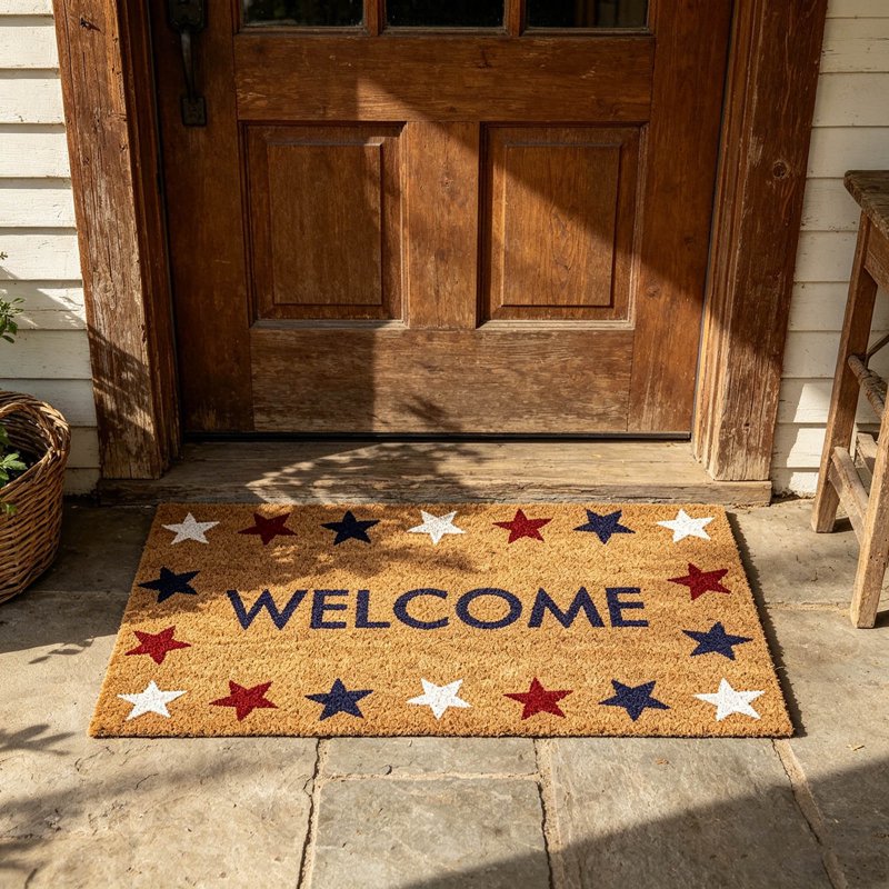 Patriotic Door Mat 4th of July Bow Flag Floor Doormat - Welcome Non Slip Indoor Outdoor 20x30in