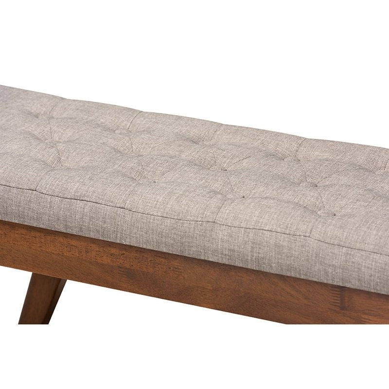 Mid-Century Modern Upholstered Dining Bench - Light Grey & Oak