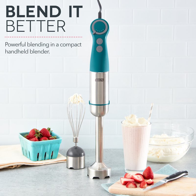 Dash Chef Series Immersion Blender - 5-Speed, Whisk Attachment, Teal