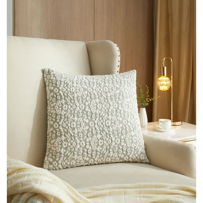 Sage Green Burned Blooms Decorative Pillow - 20x20 Inches, Indoor Use, Oblong