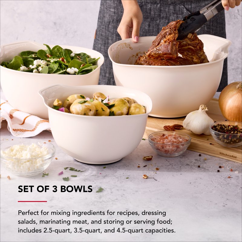 Nesting Plastic Mixing Bowls Set - 3 Sizes, Porcelain