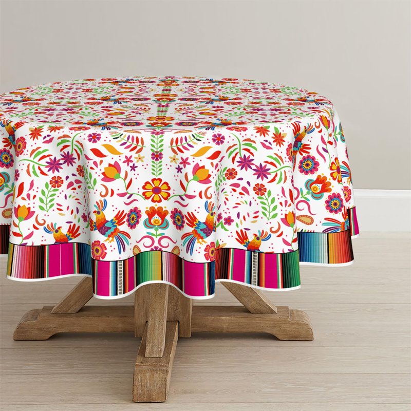 Halloween Fiesta Round 70 Inch Tablecloth - Multi Color Washable Party Decor