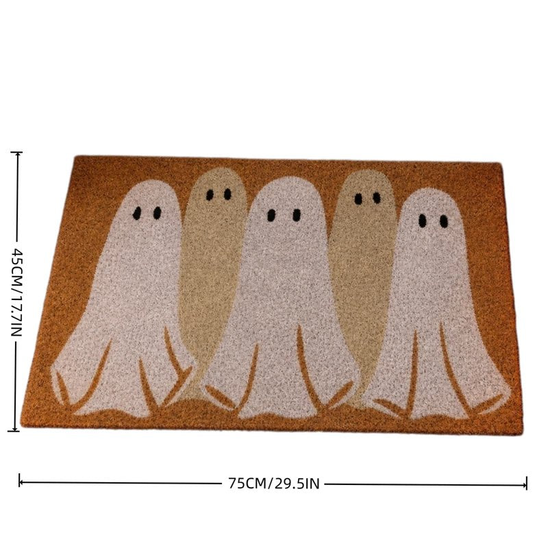 Halloween Ghost Doormat 18x30 Inch Rustic Coir Floor Rug Non-Slip Entryway Decor