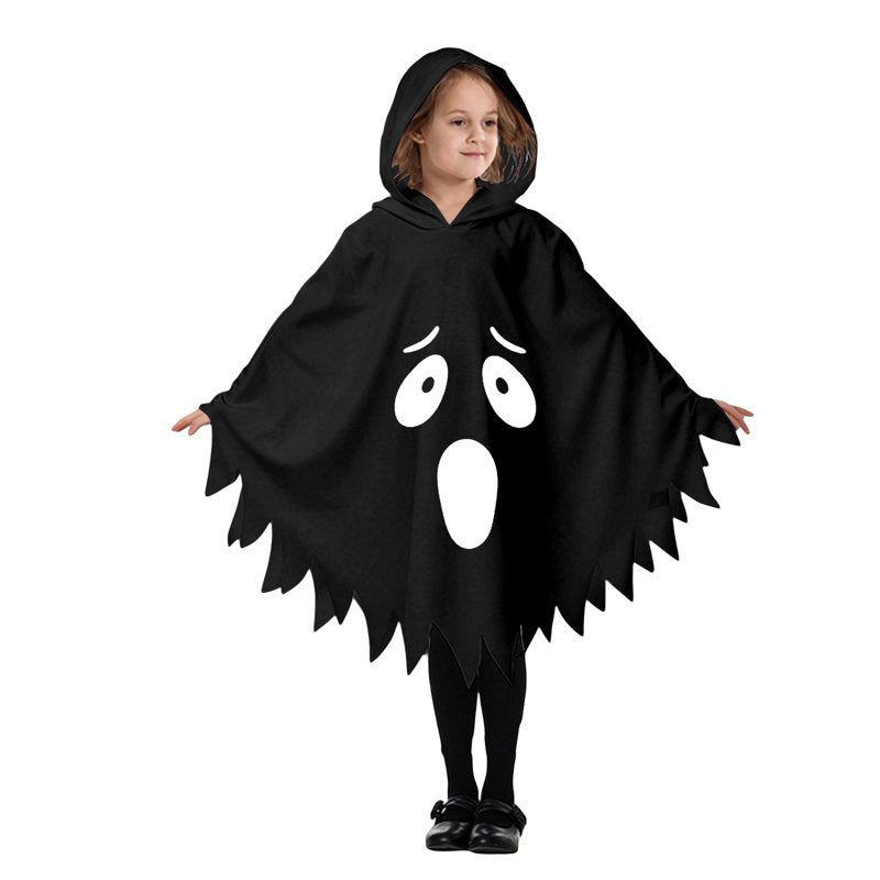 Kids Ghostface Costume Cape for Halloween - Unisex Hooded Dress-Up (Black, 7-9 Years) - Fancy Dress