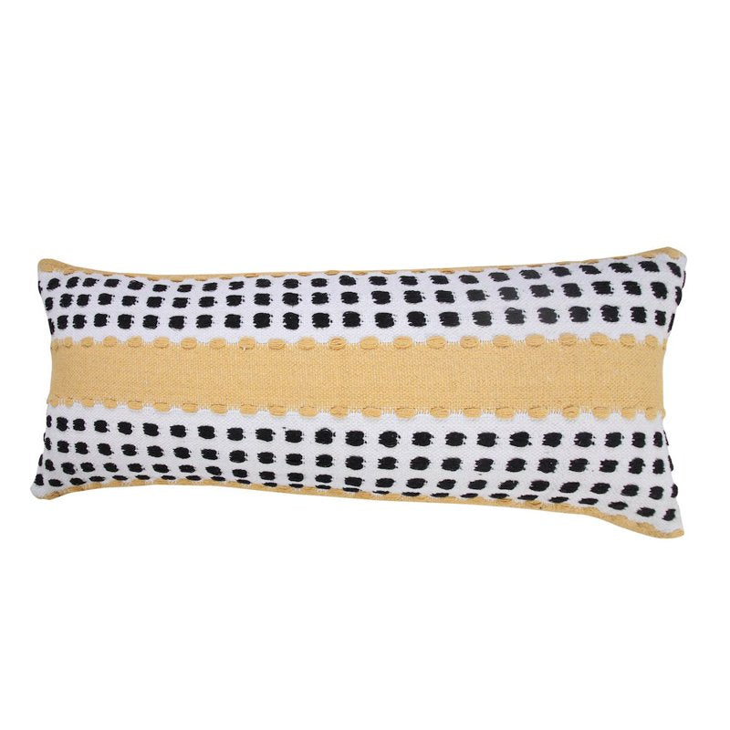 LR Home Ox Bay Hand-Woven Cotton Pillow Cover - 14 x 36 in. Yellow & Black