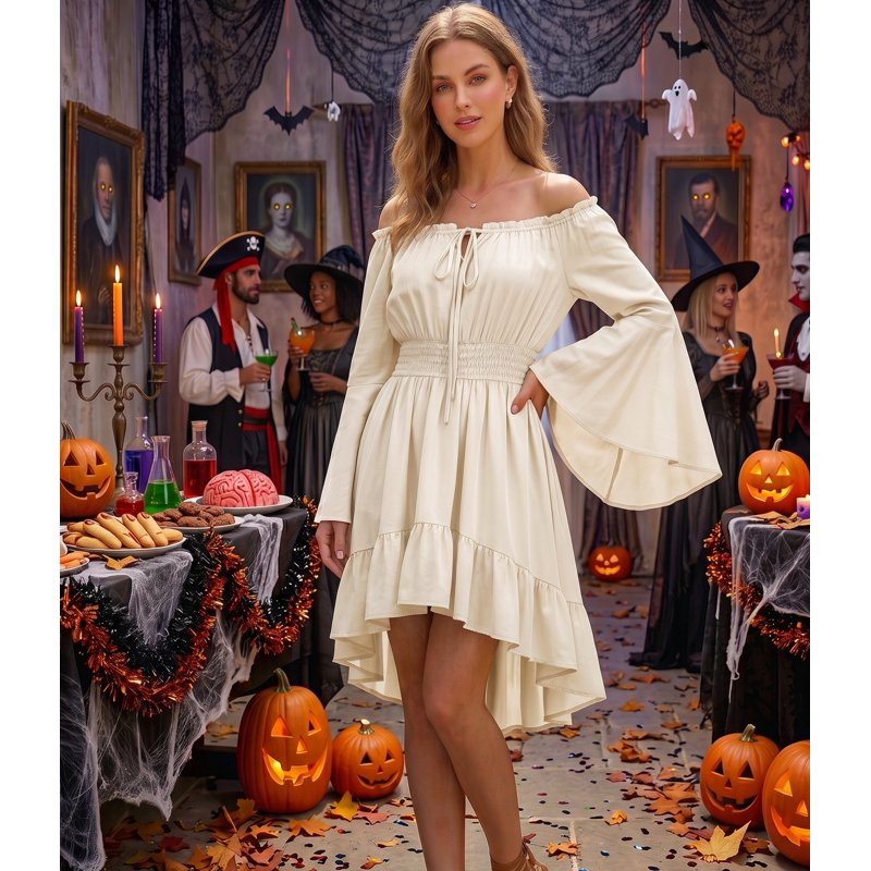 Women's Gothic Pirate Off Shoulder Mini Dress S - White Halloween Costume