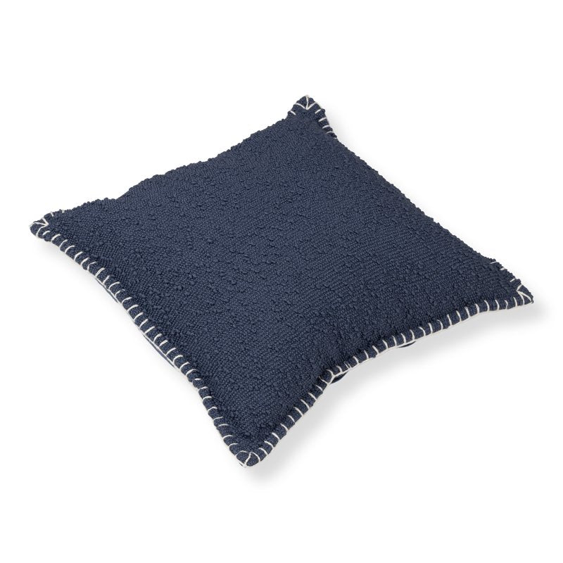 2 Pack Blue Throw Pillows with Ivory Whipstitch Edges 18x18 Inch Square - Mainstays Decorative Couch & Bed Accent Cushions