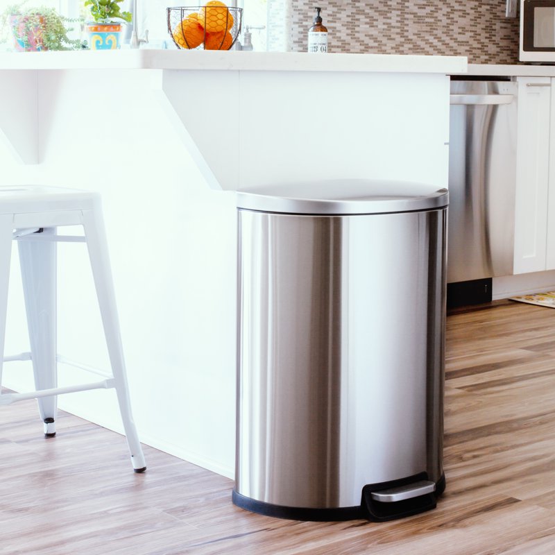 13.2 Gallon Slim Step Kitchen Trash Can - Stainless Steel, Silver