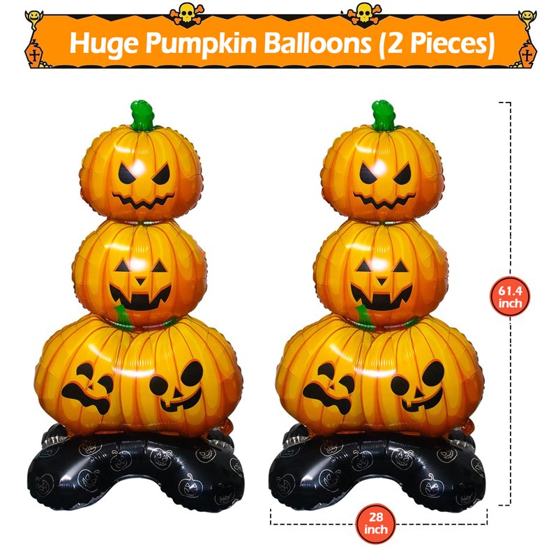 Halloween Pumpkin Foil Balloons 61.4 Inch Pack of 2 - Scary Pumpkin Party Decorations