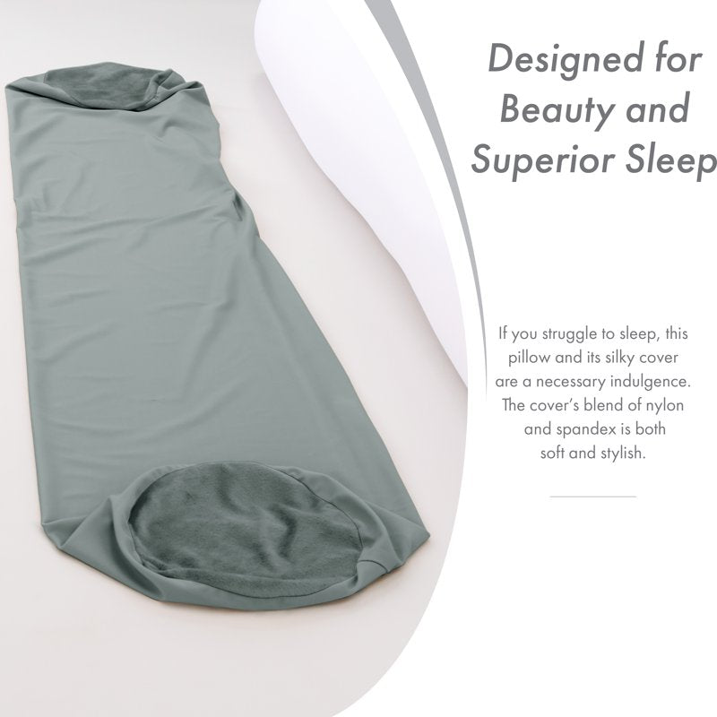 Pillowy Full-Size Body Pillow & Cover - Dark Grey, Microbead Support, Cooling Spandex-Nylon