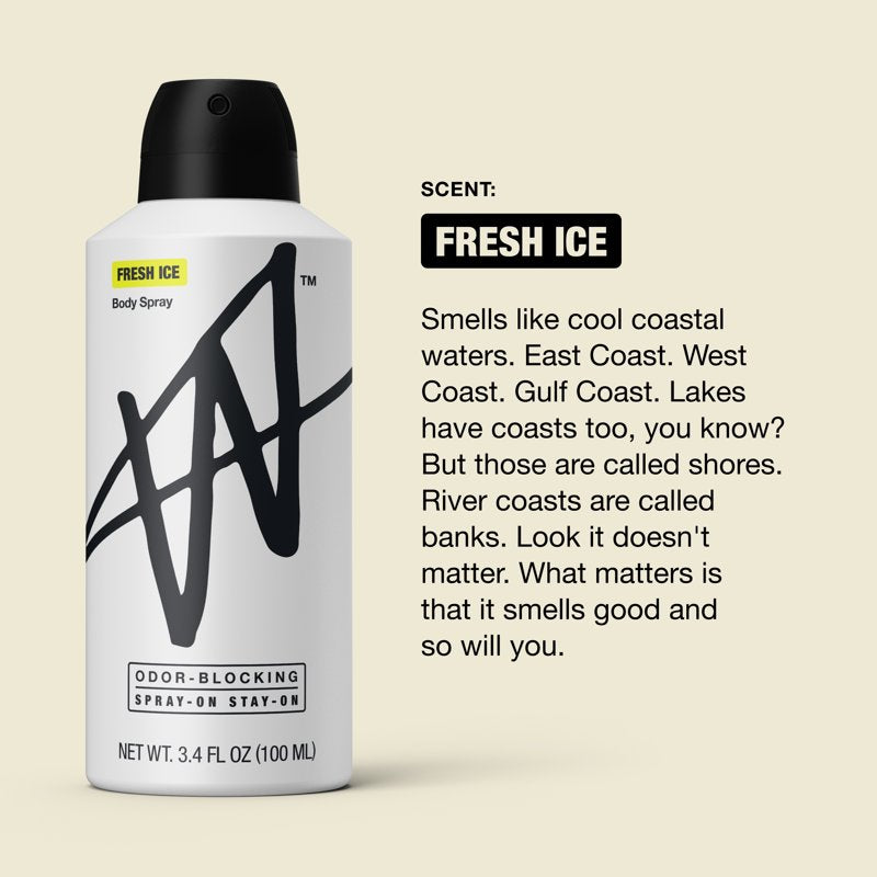 Fresh Ice Body Spray - Odor Blocking Long Lasting Fragrance - 3.4 fl oz