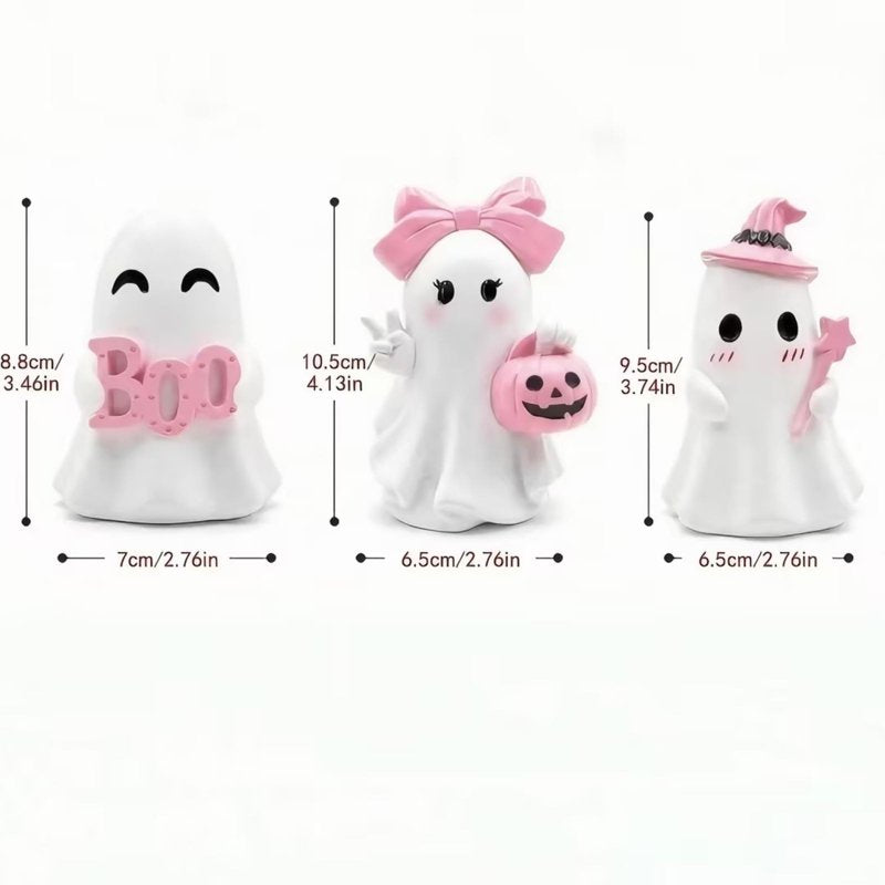 Pink Halloween Ghost Figurines Set - Pastel Resin Ghosts for Fall & Holiday Decor - Variation H