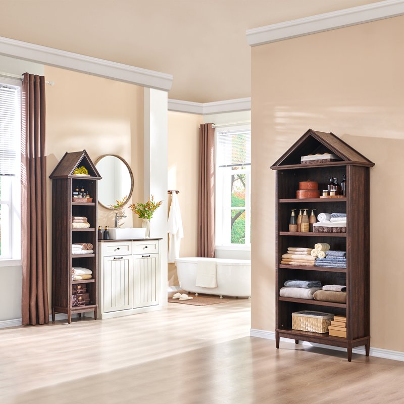 Tall Bathroom Cabinet with Adjustable Shelves - Engineered Wood, Brown, 75.9"
