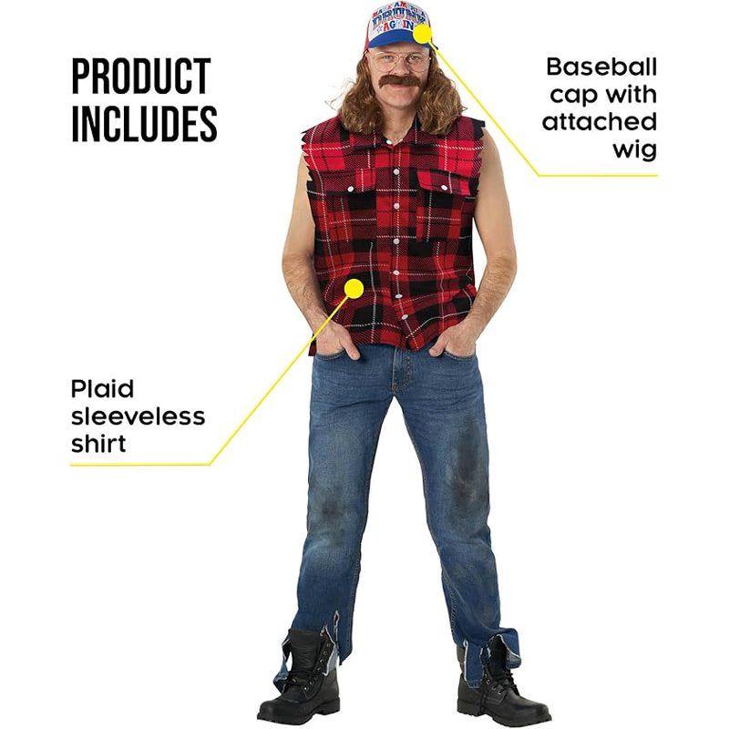 Men's Hillbilly Costume Halloween Fancy Dress - Large Red Variant