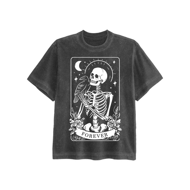 Men's Halloween Skeleton Forever Graphic Tee - Mineral Wash 2XLT
