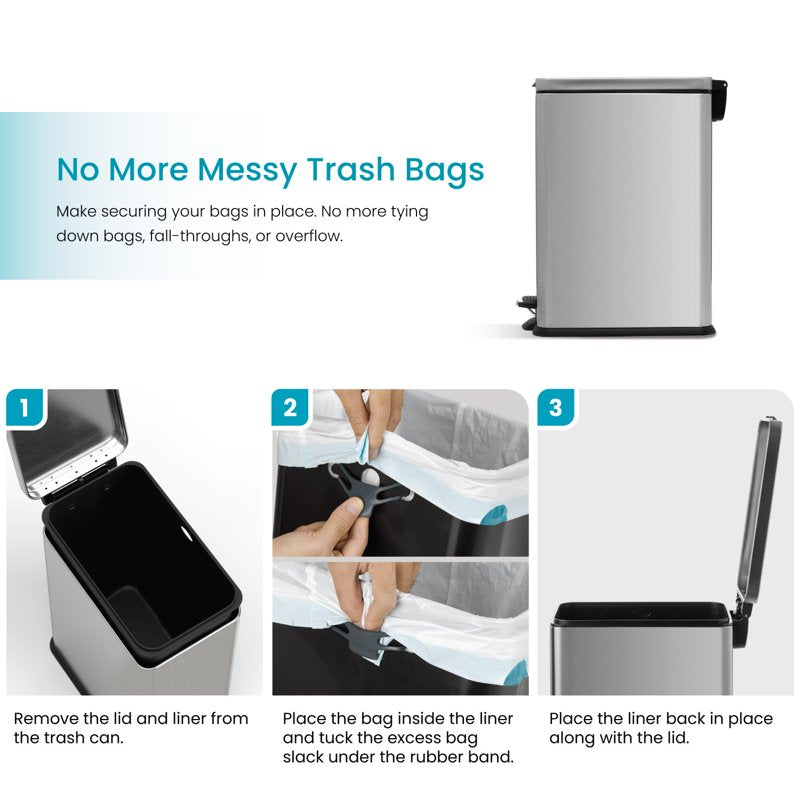 8 Gallon Slim Stainless Steel Kitchen Trash Can with Step Pedal - Silver