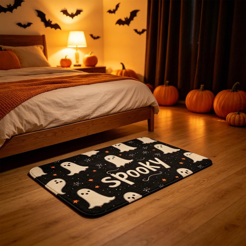Neon Green Ghost Halloween Doormat - Glow in The Dark Spooky Rug, 23.62 x 15.74 Inches, Variation 22