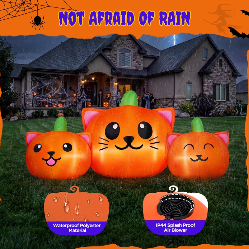 Halloween Inflatable Pumpkin Cat Yard Decoration with Lights - 6.2ft