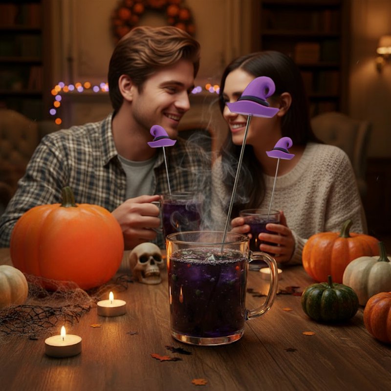 Halloween-Themed Stainless Steel Cocktail Mixing Spoon - Purple Ghost & Witch Hat Design