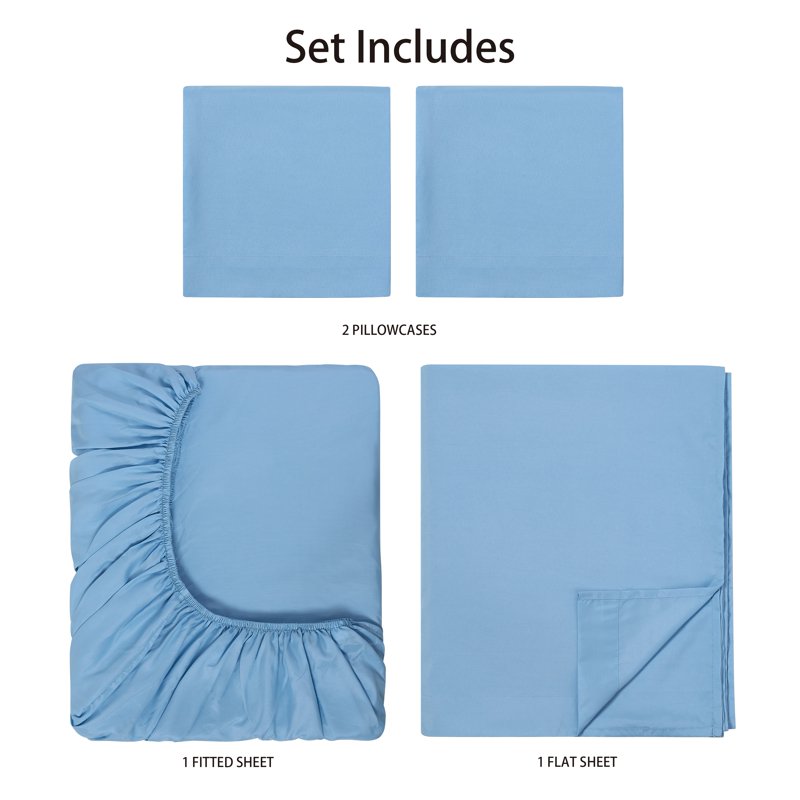 Mainstays Queen Microfiber Bed Sheet Set Light Blue 4-Piece Variation