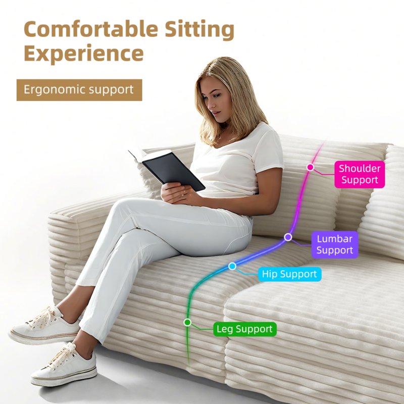 104.3-Inch Plush Corduroy 4-Seat Sofa - Cloud-Like Comfort