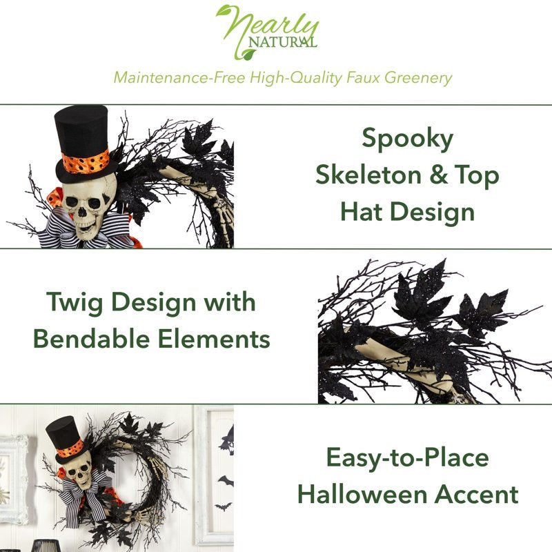 Halloween Skeleton Wreath - 26 Inch Spooky Decorative Door and Wall Hanging