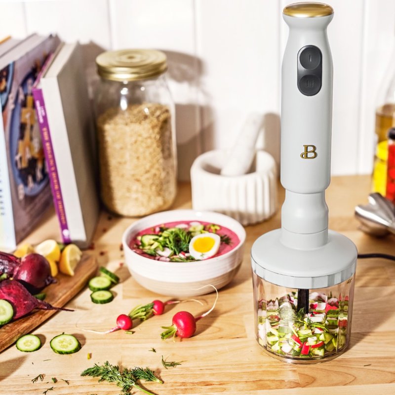 2-Speed Immersion Blender with Chopper & Measuring Cup - White Icing