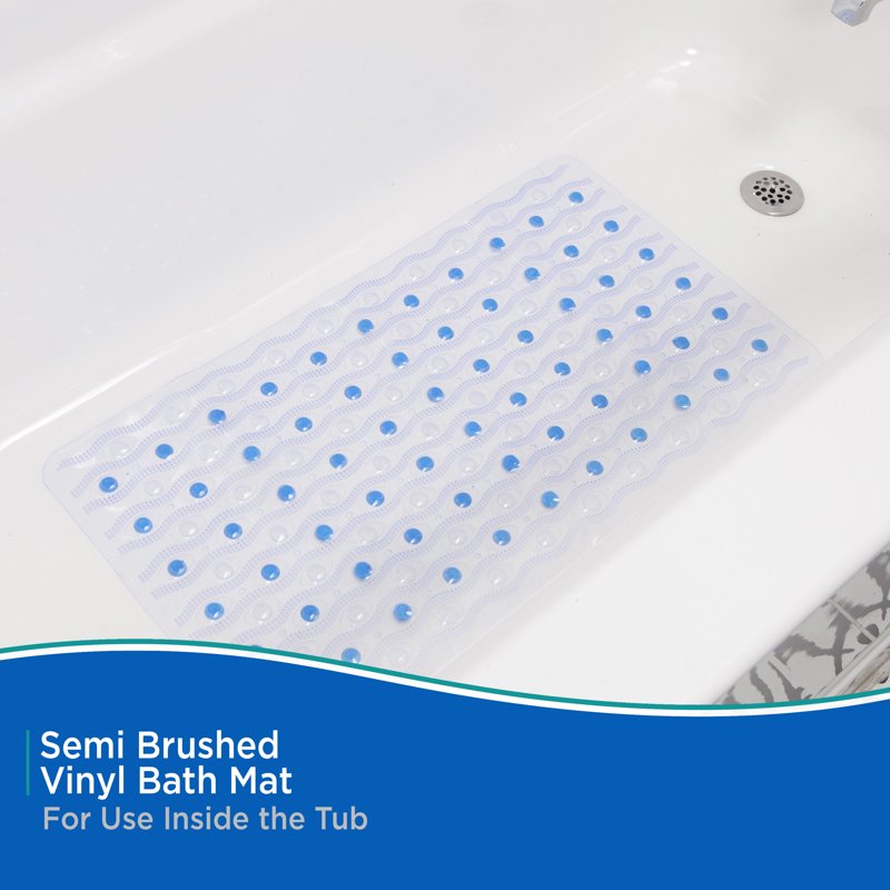Shower Bath Mat with Suction Cups and Drain Holes - 27.5 x 15.5 Inches, Clear Blue