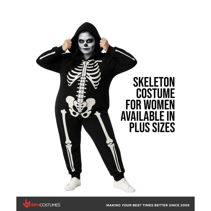 Morph Womens Skeleton Costume One-Piece Halloween Pajama Jumpsuit - Medium