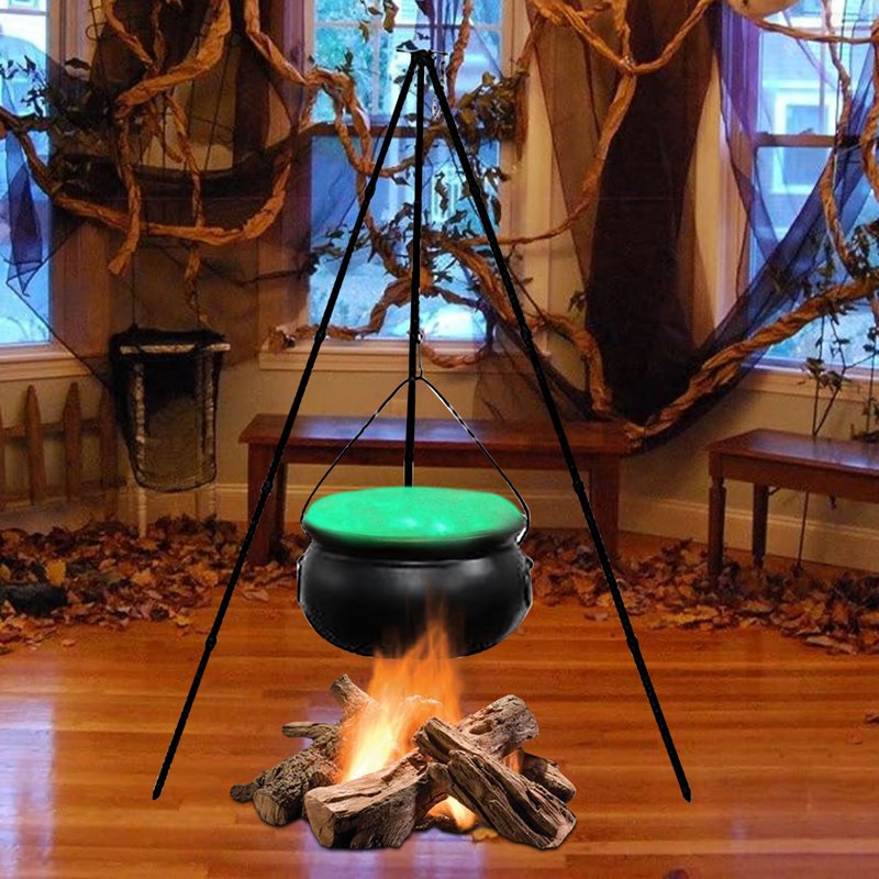 Halloween Outdoor Witch Cauldron with Tripod & Timer Lights - Green 30.4" x 7.8" - Versatile Yard & Party Decor Variation of C-30.4" x 7.8"