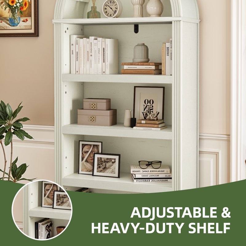 Tall Arched Bookshelf - 68.5" Modern White Storage Rack