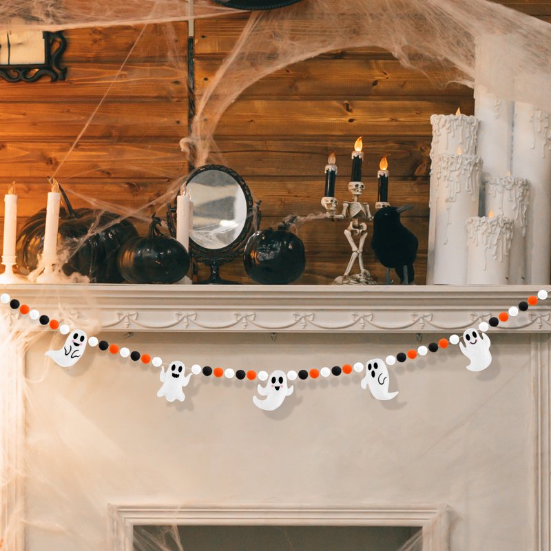 Halloween Ghost Banner Garland 6.6Ft Felt Spooky Decor for Party & Indoor Outdoor Use