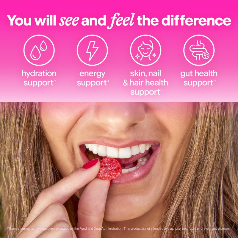 Daily Fiber Gummy Supplement with Probiotics & Collagen - Watermelon, 64 Count
