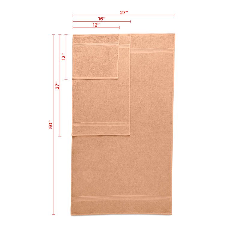 Cotton Towel Set - 6-Piece Soft Quick-Dry Towels in Peach - Bath & Hand Towels