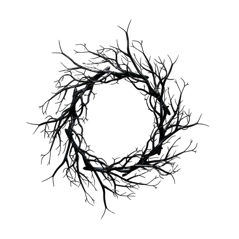 Halloween Wreath - 18 Inch Black Bare Branch Gothic Decor with Bats - Variation B