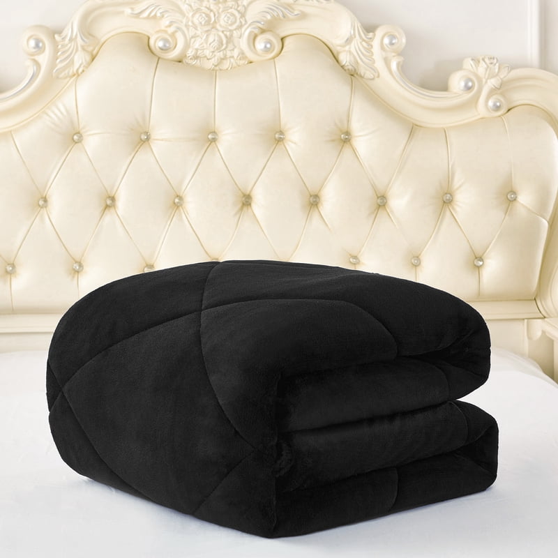 King Sherpa Fleece Bed Blanket Set - Thick Warm Reversible Black 3 Pieces