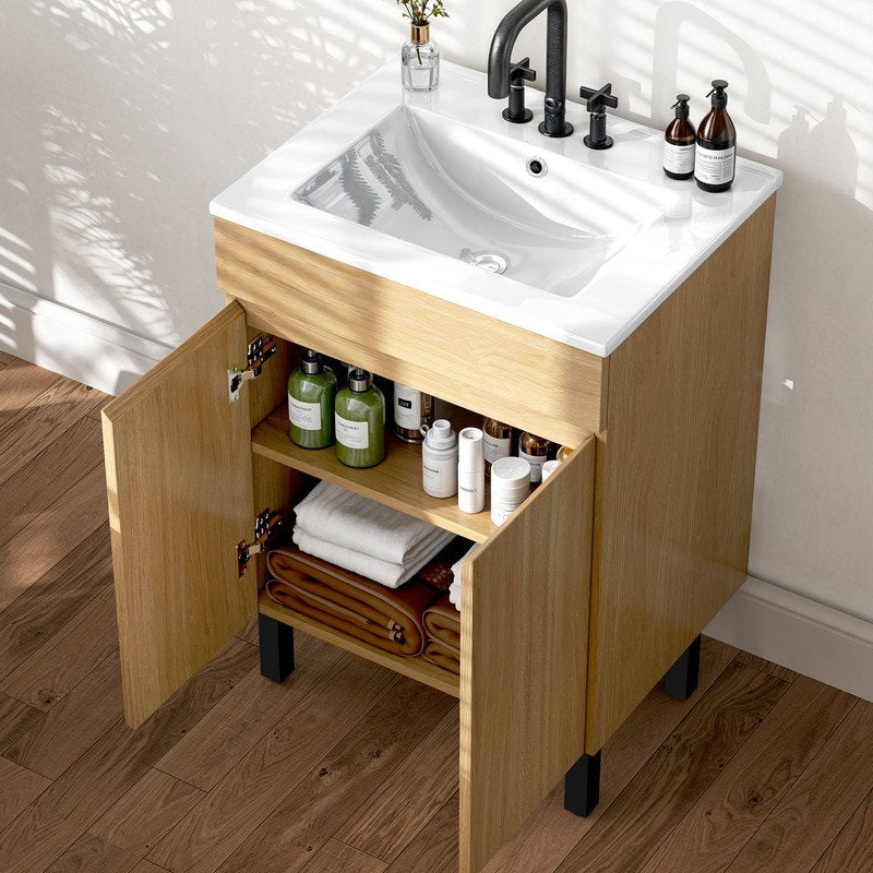 24-Inch Bathroom Vanity with Undermount Sink - Brown, Soft-Close Doors, Modern Free Standing Storage Cabinet - Variation of THIS listing