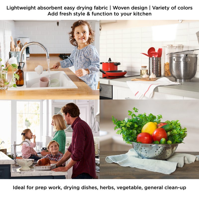 100% Cotton Kitchen Towels Set - Checked Weave, 8 Pack, 16"x28"