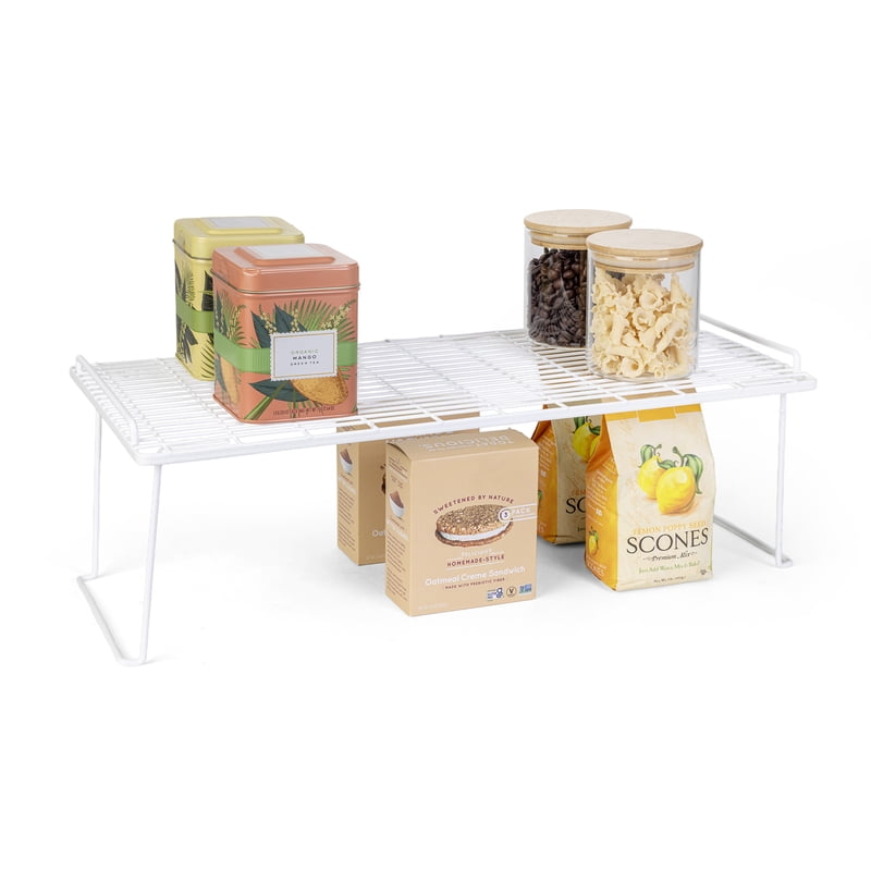 (2 Pack) Metal Wire Stacking Shelf Organizer for Kitchen & Pantry Storage - 22x10x7 White