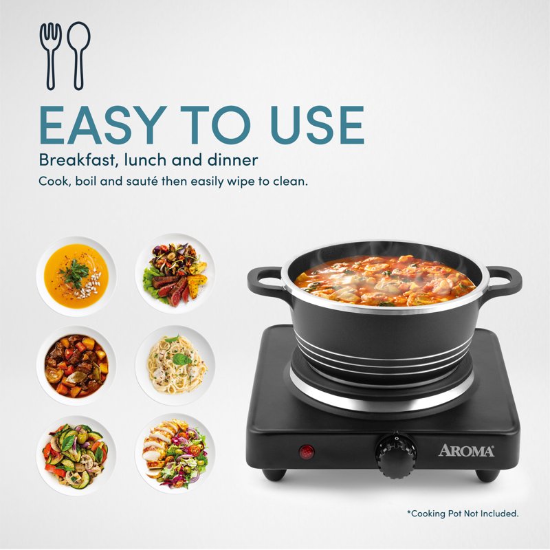 Die-Cast Single Burner Hot Plate - 750W, Adjustable Temp Control