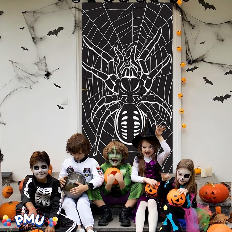 PMU Spider Glow In The Dark Halloween Door Cover - 30x60 Inches, Halloween Decor, Pack of 1