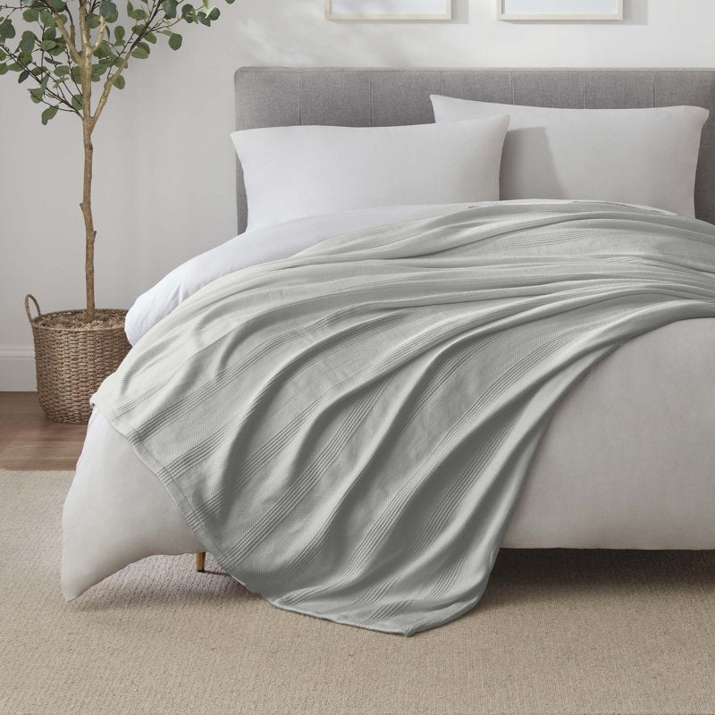 King Size Cotton Knit Blanket - All-Season Breathable Bed Cover - Gray - Vellux