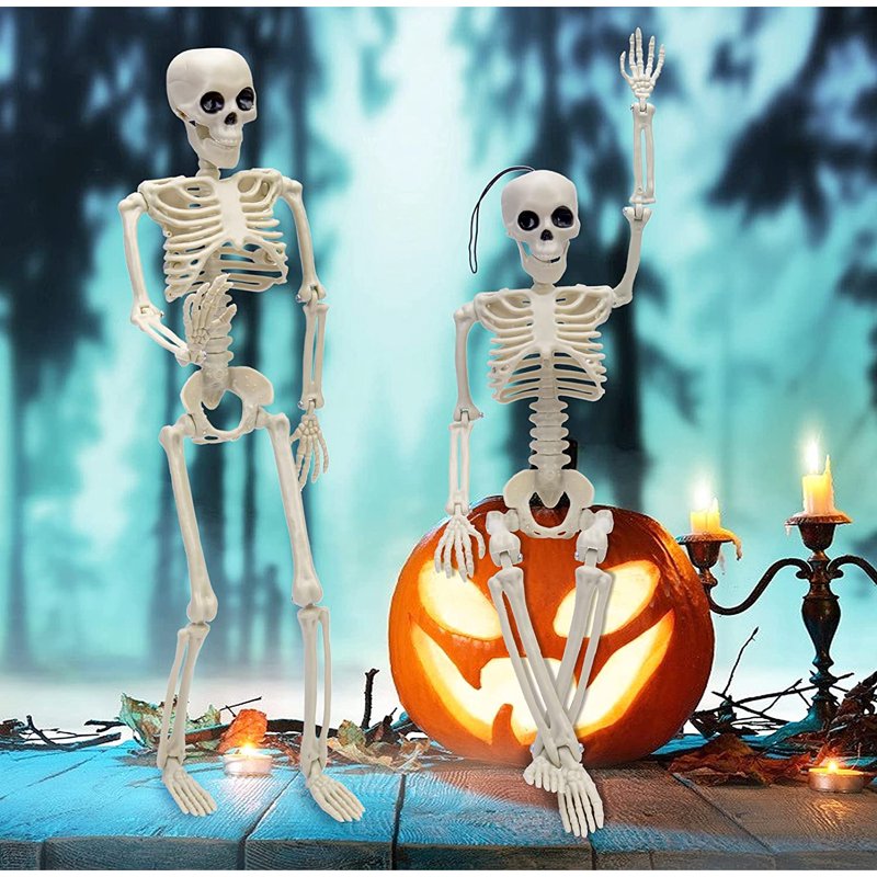 Full Body Halloween Skeleton Decor - Adjustable White Plastic Skeleton for Haunted House & Yard