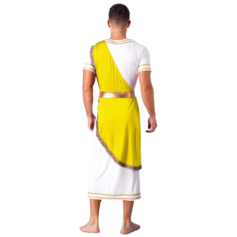 Men's Greek Toga Costume Short Sleeve Tunic with Belt - Yellow 3XL