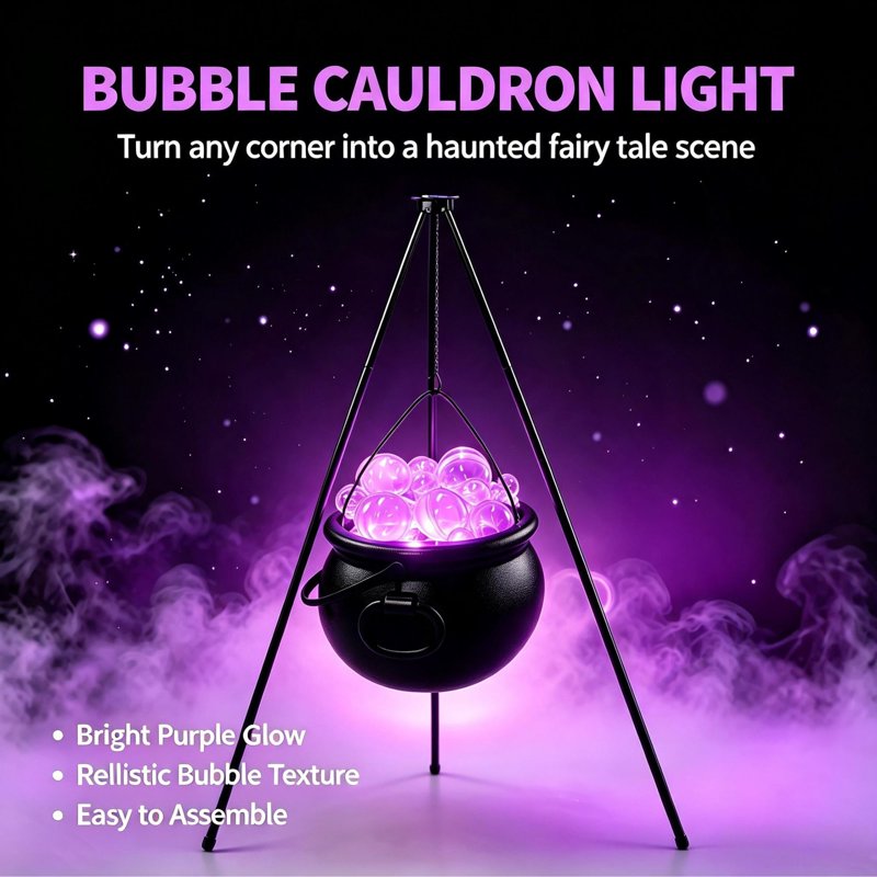 DIY Bubbling Cauldron Halloween Decorations Outdoor - Black with Lights