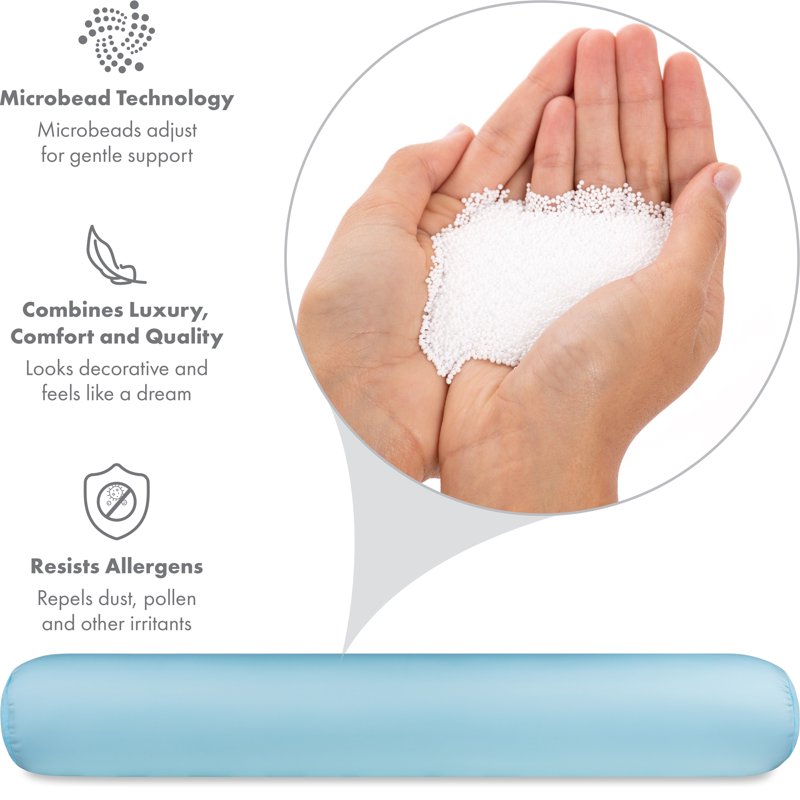 Full Size Microbead Body Pillow & Cover - Sweet Baby Blue, Supportive & Cooling, 48x8 Inches